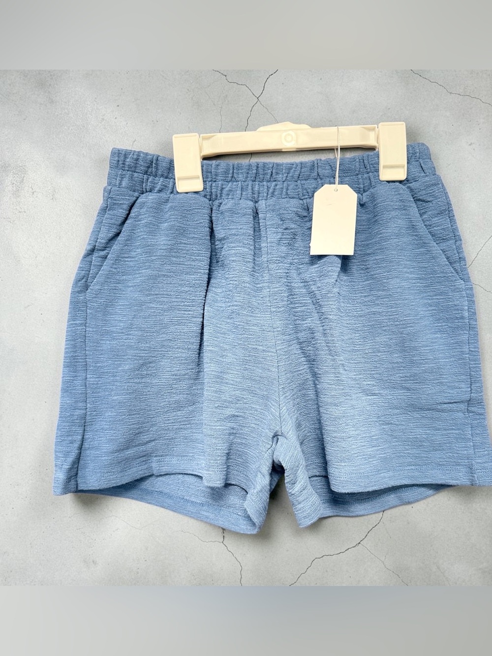 Womens Casual Elastic-Waist Blue Knit Shorts